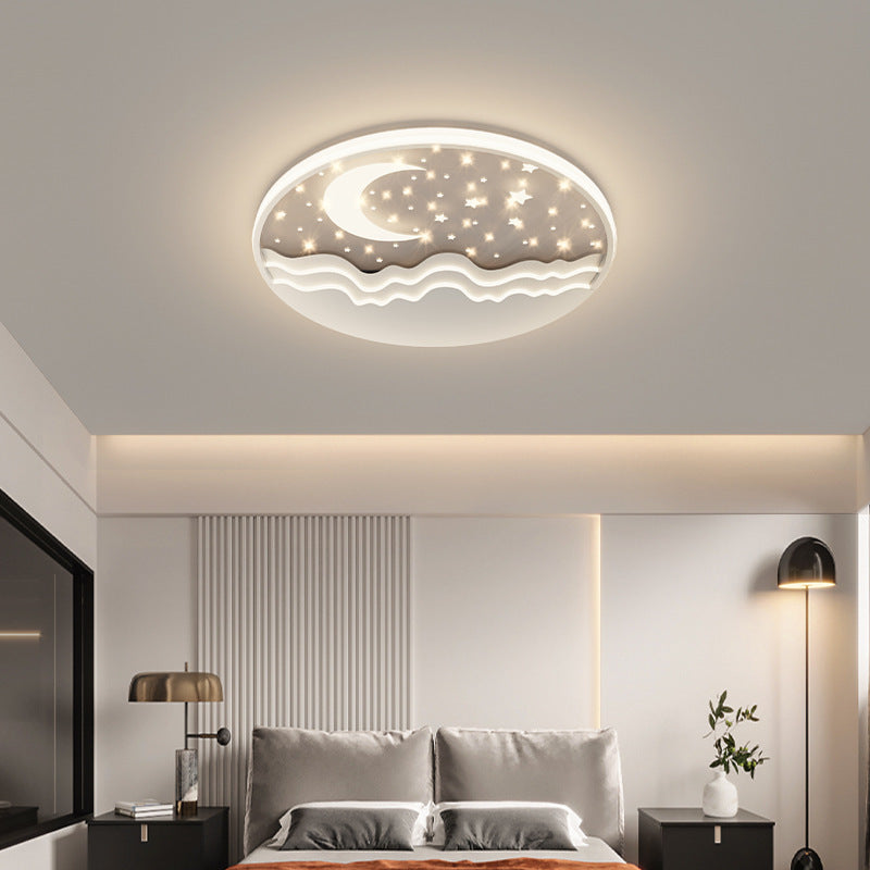 Moderne eklektische runde Mond-Deckenleuchte aus Eisen und Acryl mit LED für das Schlafzimmer 