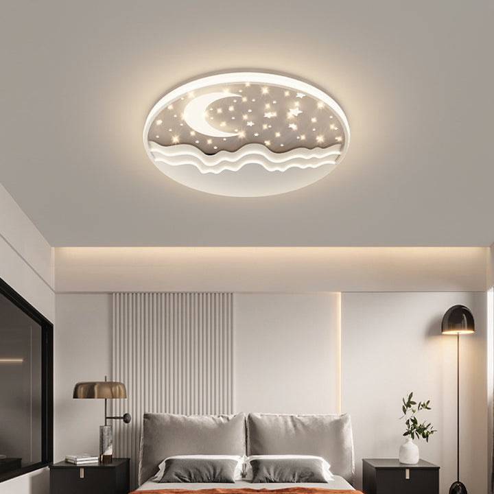 Moderne eklektische runde Mond-Deckenleuchte aus Eisen und Acryl mit LED für das Schlafzimmer 