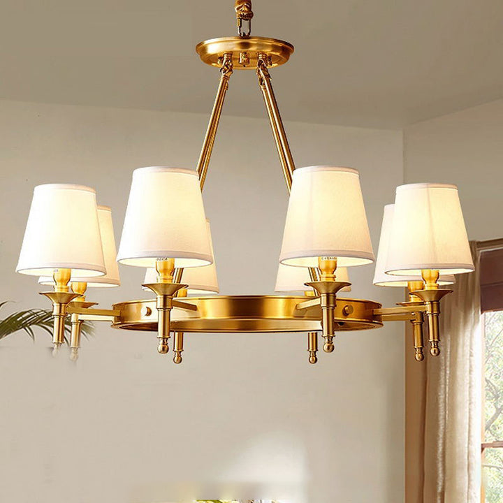 Lustre traditionnel rustique en cylindre de cuivre avec tissu pour 5/6/8/10 lumières pour le salon 