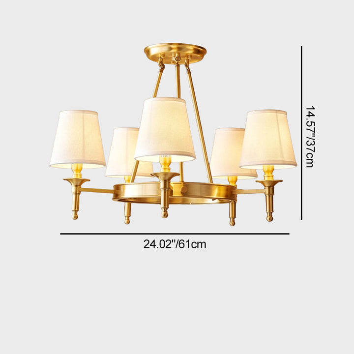 Lustre traditionnel rustique en cylindre de cuivre avec tissu pour 5/6/8/10 lumières pour le salon 