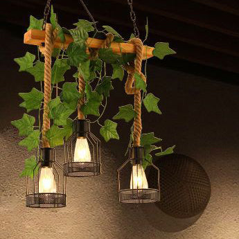 Traditionelle rustikale Käfig-Eisen-Seil-Massivholz 3/5 Licht Kronleuchter Insel Licht für Esszimmer 