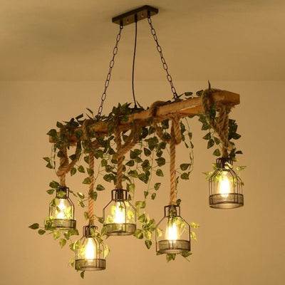 Traditionelle rustikale Käfig-Eisen-Seil-Massivholz 3/5 Licht Kronleuchter Insel Licht für Esszimmer 