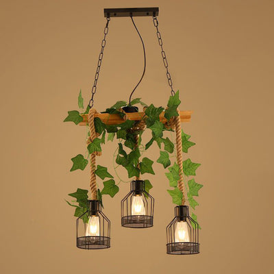 Traditionelle rustikale Käfig-Eisen-Seil-Massivholz 3/5 Licht Kronleuchter Insel Licht für Esszimmer 