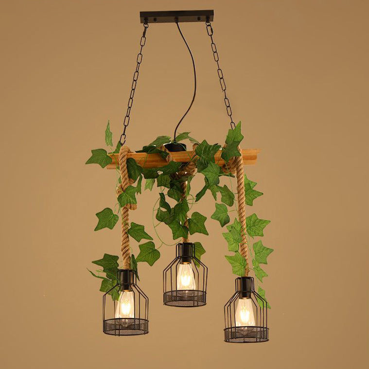 Traditionelle rustikale Käfig-Eisen-Seil-Massivholz 3/5 Licht Kronleuchter Insel Licht für Esszimmer 