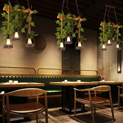 Traditionelle rustikale Käfig-Eisen-Seil-Massivholz 3/5 Licht Kronleuchter Insel Licht für Esszimmer 