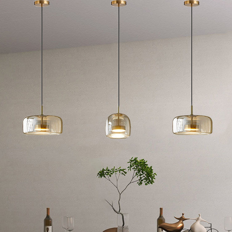 Contemporary Scandinavian Cylinder Iron Glass 1-Light Pendant Light For Bedroom