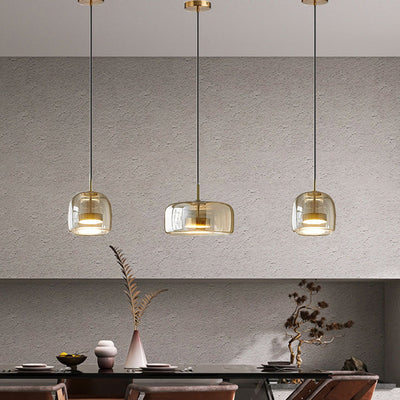 Contemporary Scandinavian Cylinder Iron Glass 1-Light Pendant Light For Bedroom