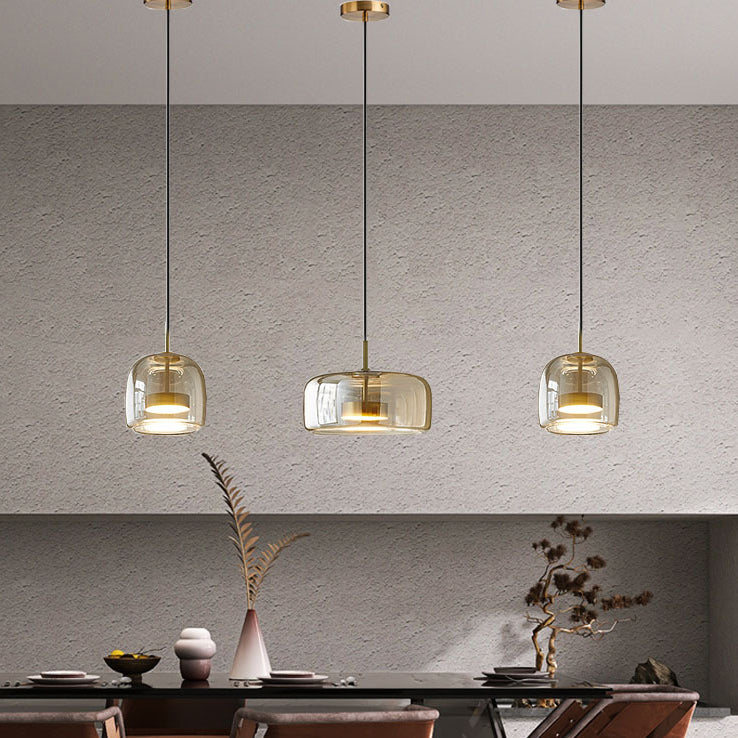 Contemporary Scandinavian Cylinder Iron Glass 1-Light Pendant Light For Bedroom