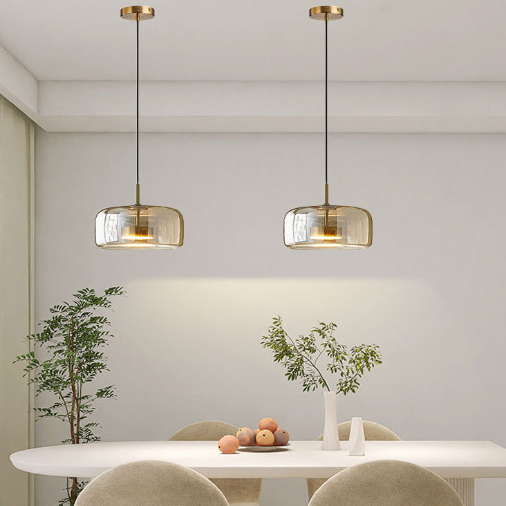 Contemporary Scandinavian Cylinder Iron Glass 1-Light Pendant Light For Bedroom