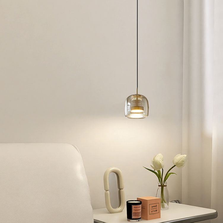 Contemporary Scandinavian Cylinder Iron Glass 1-Light Pendant Light For Bedroom