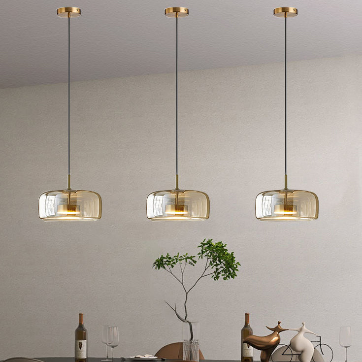 Contemporary Scandinavian Cylinder Iron Glass 1-Light Pendant Light For Bedroom
