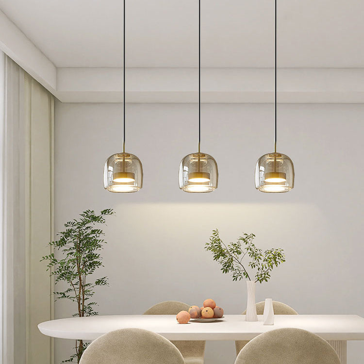Contemporary Scandinavian Cylinder Iron Glass 1-Light Pendant Light For Bedroom