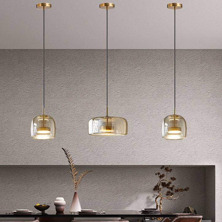 Contemporary Scandinavian Cylinder Iron Glass 1-Light Pendant Light For Bedroom