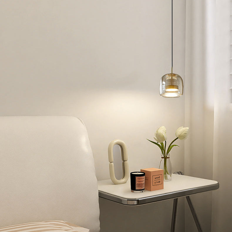 Contemporary Scandinavian Cylinder Iron Glass 1-Light Pendant Light For Bedroom