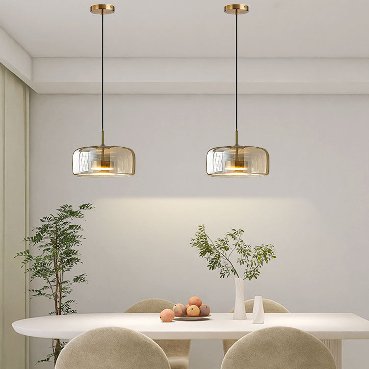 Contemporary Scandinavian Cylinder Iron Glass 1-Light Pendant Light For Bedroom