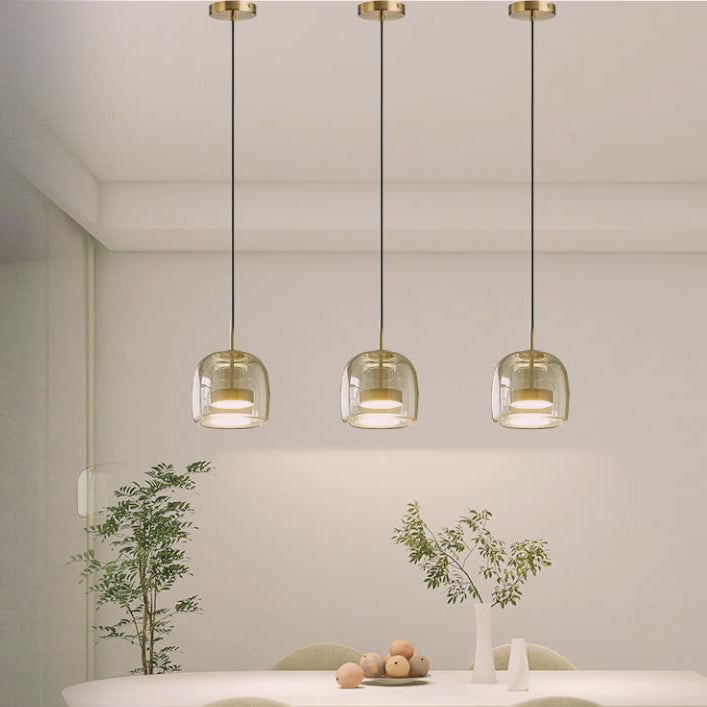 Contemporary Scandinavian Cylinder Iron Glass 1-Light Pendant Light For Bedroom