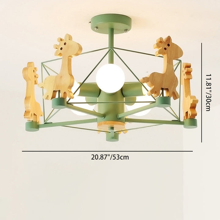 Luz de techo semi-empotrada de 5 luces de metal y madera con diseño de molinillo creativo contemporáneo para dormitorio 