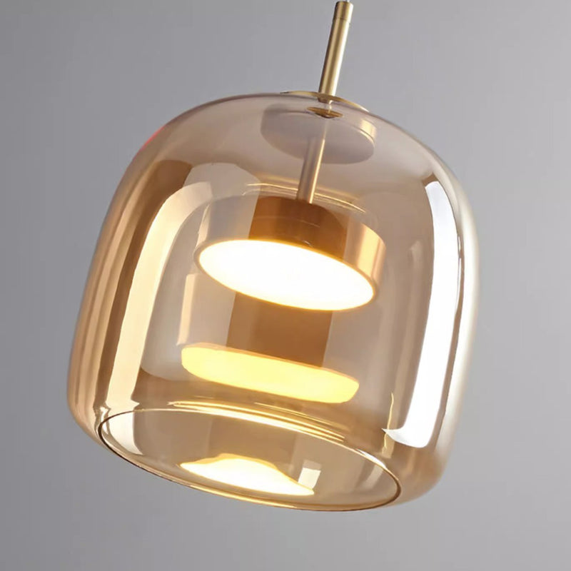 Contemporary Scandinavian Cylinder Copper Glass LED Pendant Light For Living Room
