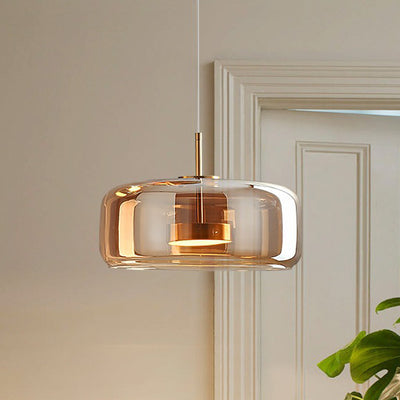 Contemporary Scandinavian Cylinder Copper Glass LED Pendant Light For Living Room