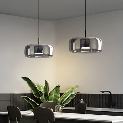 Contemporary Scandinavian Cylinder Copper Glass LED Pendant Light For Living Room