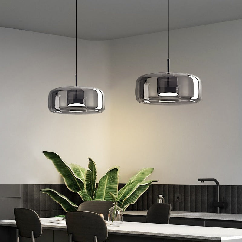 Contemporary Scandinavian Cylinder Copper Glass LED Pendant Light For Living Room