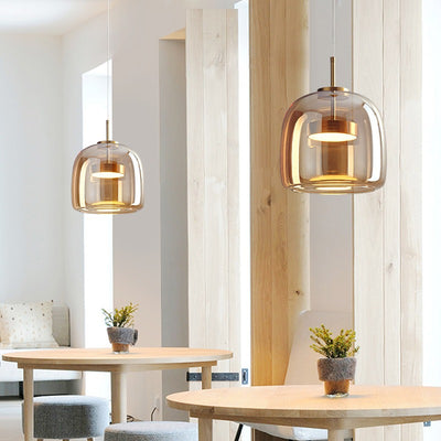 Contemporary Scandinavian Cylinder Copper Glass LED Pendant Light For Living Room