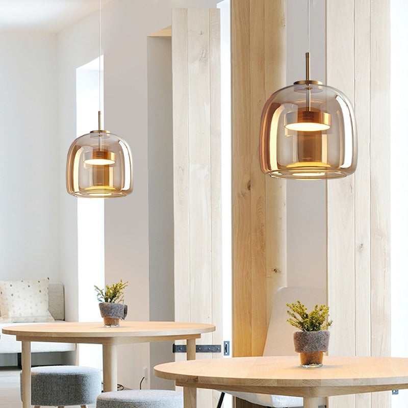 Contemporary Scandinavian Cylinder Copper Glass LED Pendant Light For Living Room