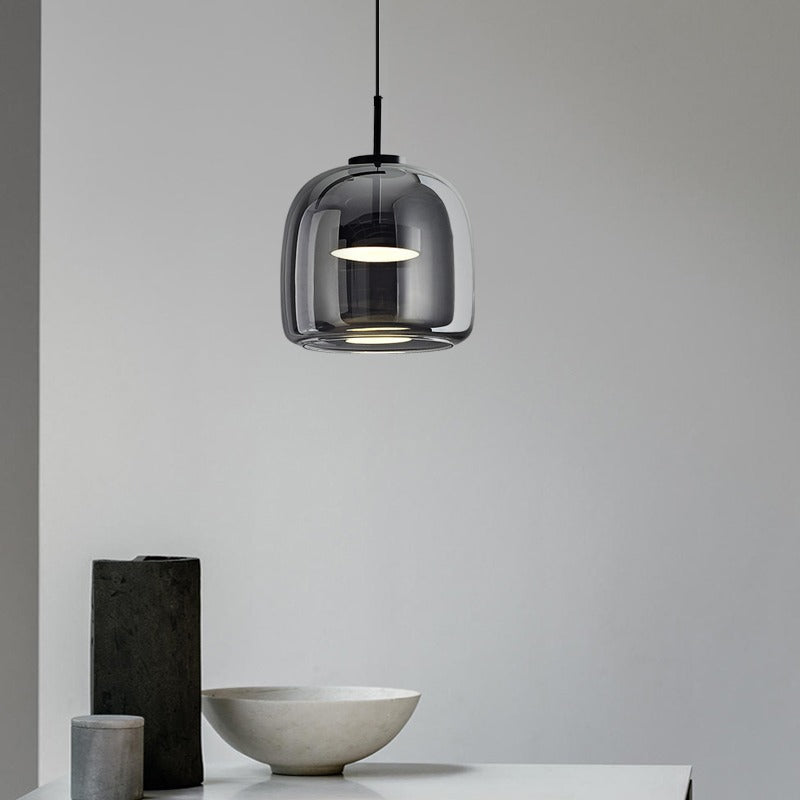 Contemporary Scandinavian Cylinder Copper Glass LED Pendant Light For Living Room