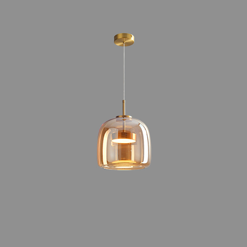 Contemporary Scandinavian Cylinder Copper Glass LED Pendant Light For Living Room