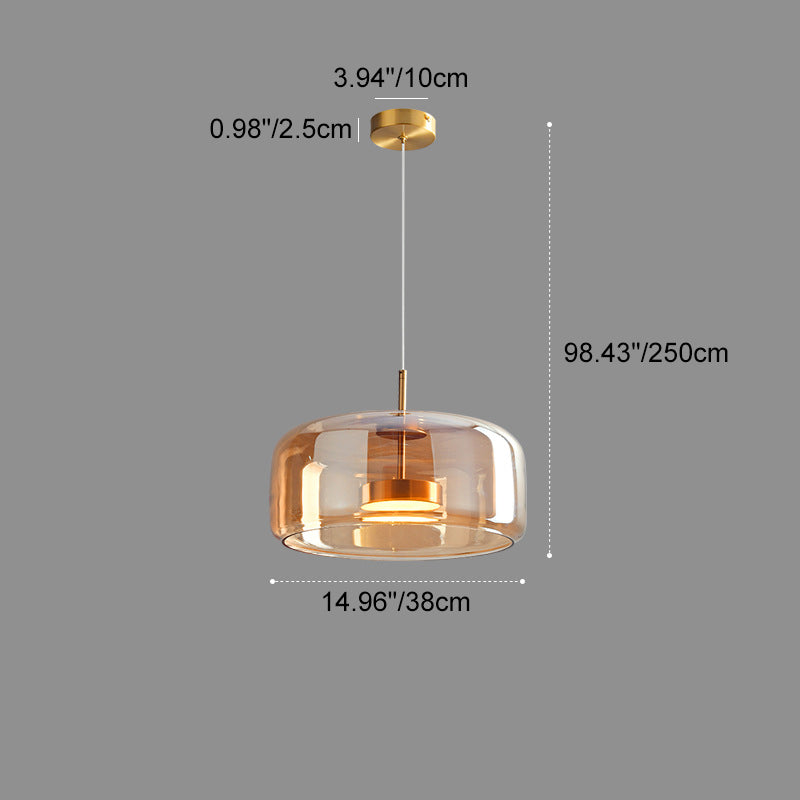 Contemporary Scandinavian Cylinder Copper Glass LED Pendant Light For Living Room