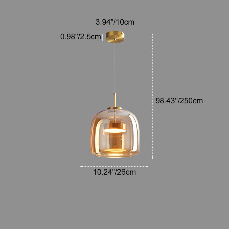 Contemporary Scandinavian Cylinder Copper Glass LED Pendant Light For Living Room