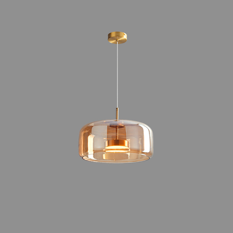 Contemporary Scandinavian Cylinder Copper Glass LED Pendant Light For Living Room