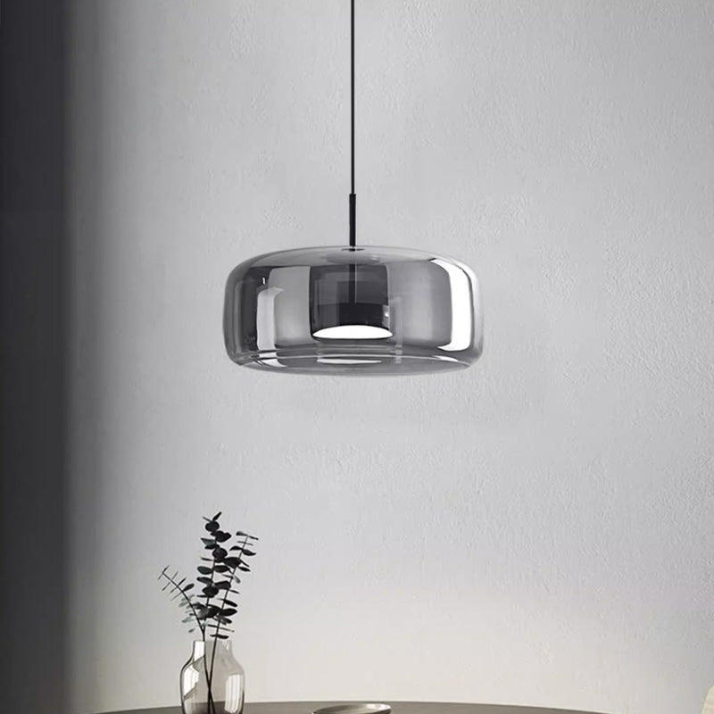 Contemporary Scandinavian Cylinder Copper Glass LED Pendant Light For Living Room