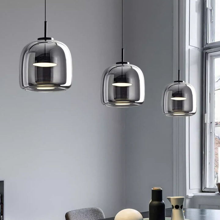 Contemporary Scandinavian Cylinder Copper Glass LED Pendant Light For Living Room