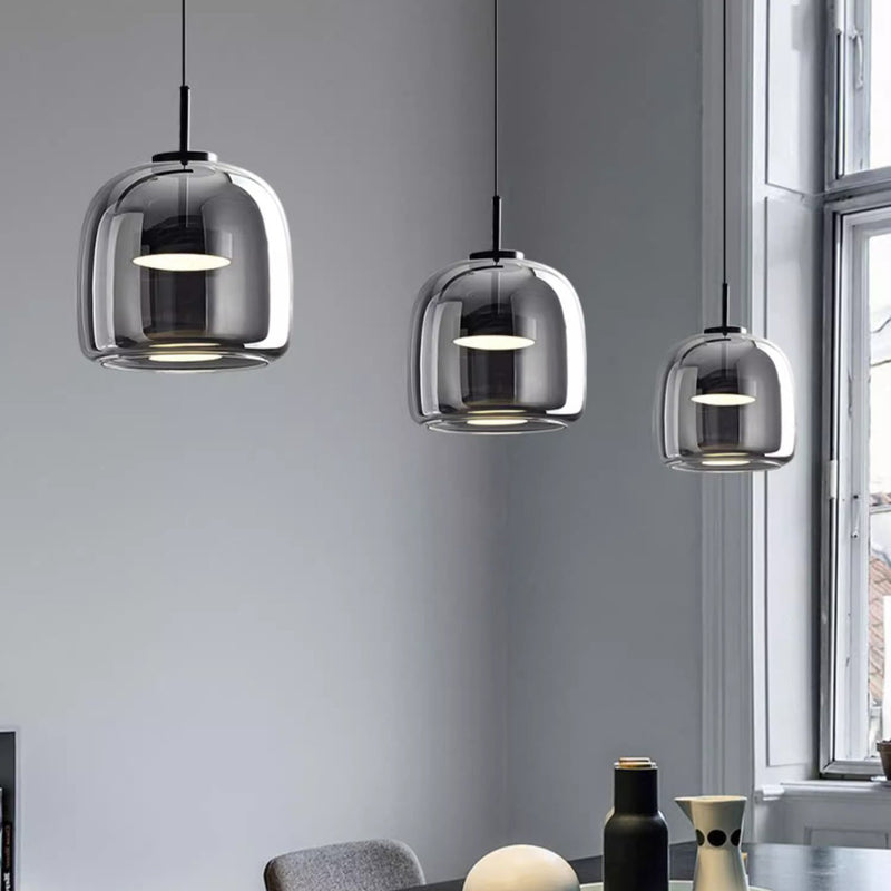 Contemporary Scandinavian Cylinder Copper Glass LED Pendant Light For Living Room