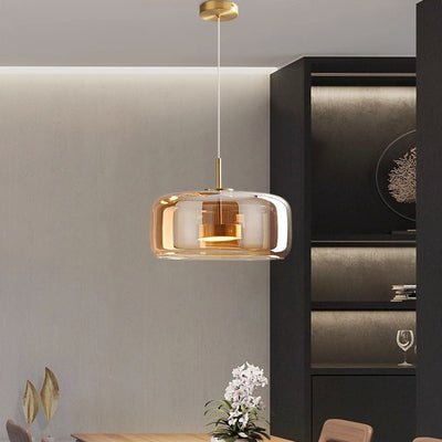 Contemporary Scandinavian Cylinder Copper Glass LED Pendant Light For Living Room