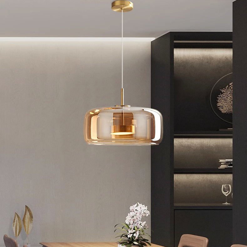 Contemporary Scandinavian Cylinder Copper Glass LED Pendant Light For Living Room