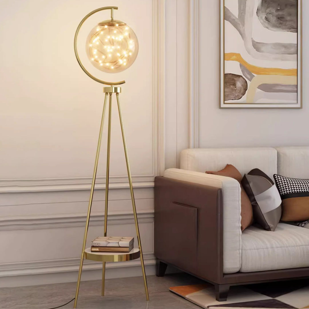Zeitgenössische kreative kugelförmige Glas-Metall-LED-Stehlampe für das Wohnzimmer 