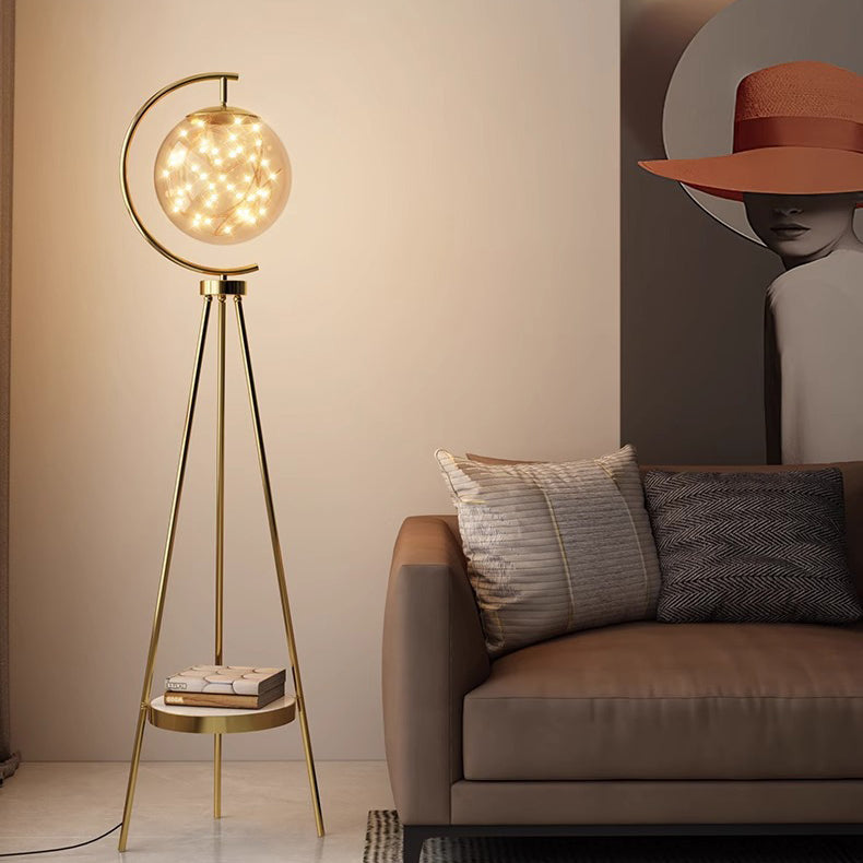 Contemporary Creative Spherical Glass Metal LED Standing Floor Lamp For Living Room