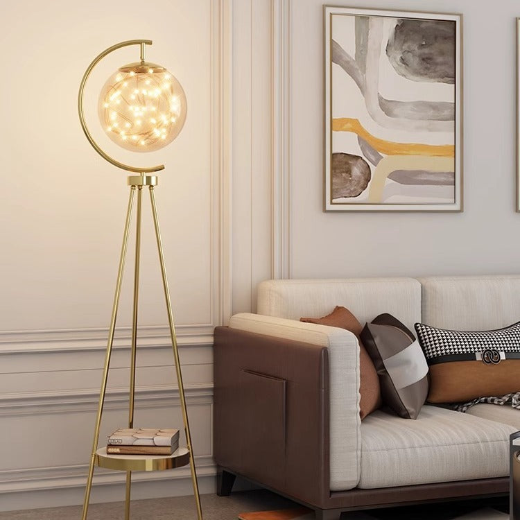Zeitgenössische kreative kugelförmige Glas-Metall-LED-Stehlampe für das Wohnzimmer 