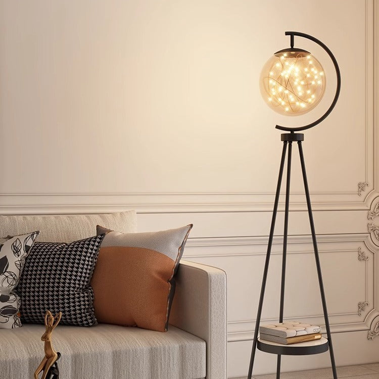 Contemporary Creative Spherical Glass Metal LED Standing Floor Lamp For Living Room