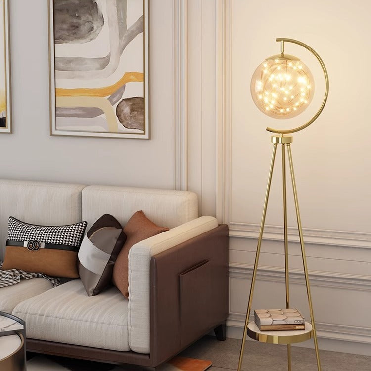 Zeitgenössische kreative kugelförmige Glas-Metall-LED-Stehlampe für das Wohnzimmer 