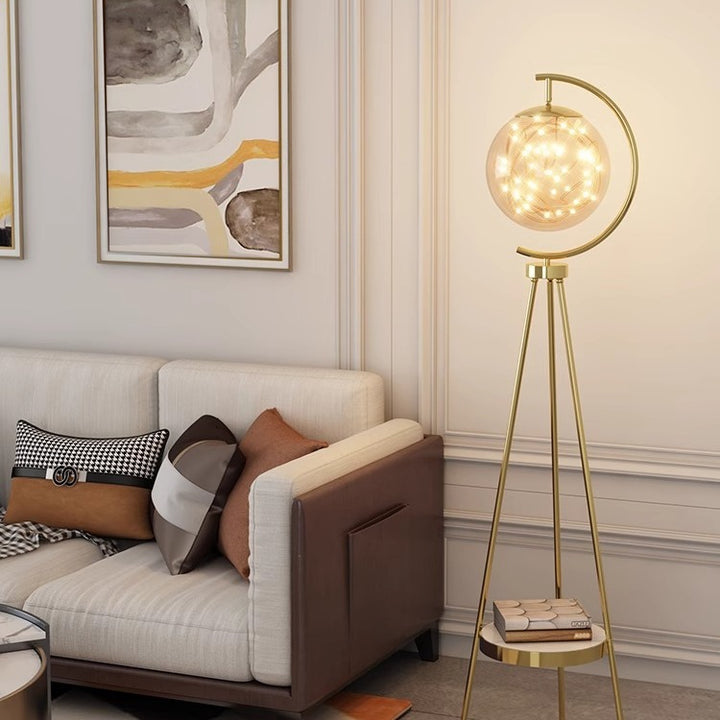 Zeitgenössische kreative kugelförmige Glas-Metall-LED-Stehlampe für das Wohnzimmer 
