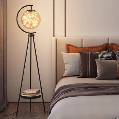 Contemporary Creative Spherical Glass Metal LED Standing Floor Lamp For Living Room
