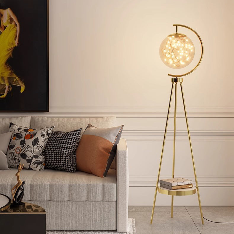 Contemporary Creative Spherical Glass Metal LED Standing Floor Lamp For Living Room