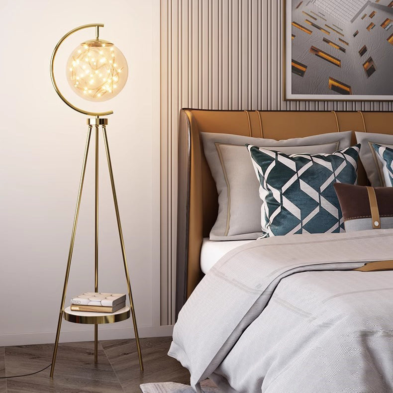 Contemporary Creative Spherical Glass Metal LED Standing Floor Lamp For Living Room