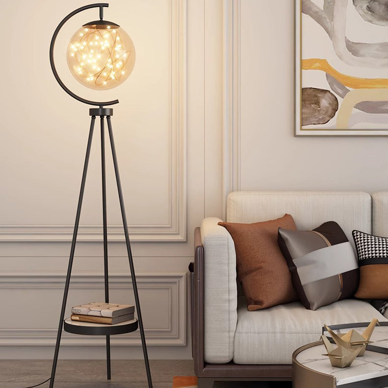 Contemporary Creative Spherical Glass Metal LED Standing Floor Lamp For Living Room