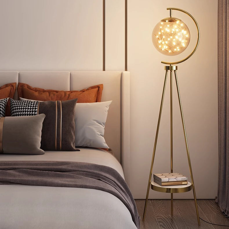 Contemporary Creative Spherical Glass Metal LED Standing Floor Lamp For Living Room