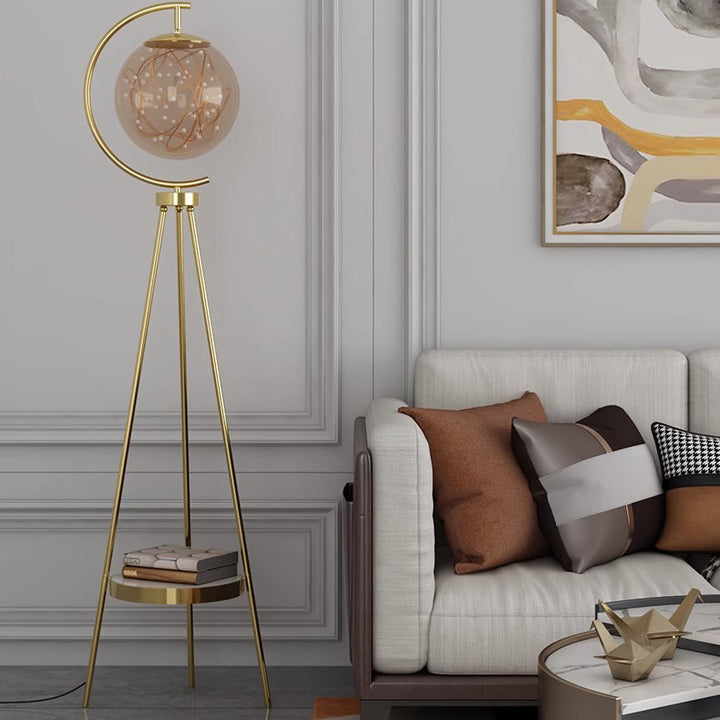 Zeitgenössische kreative kugelförmige Glas-Metall-LED-Stehlampe für das Wohnzimmer 