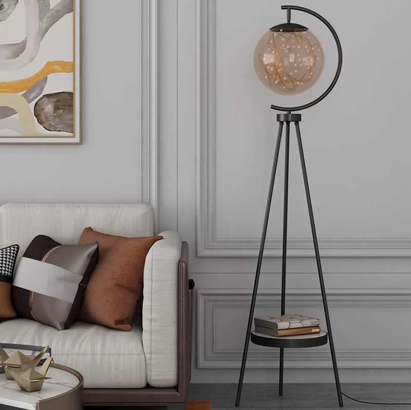 Contemporary Creative Spherical Glass Metal LED Standing Floor Lamp For Living Room